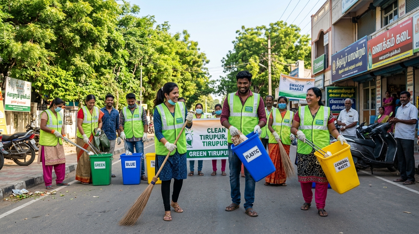 திருப்பூர் தூய்மைப் பணியில் தன்னார்வலர்கள் - Volunteers leading clean Tirupur drive